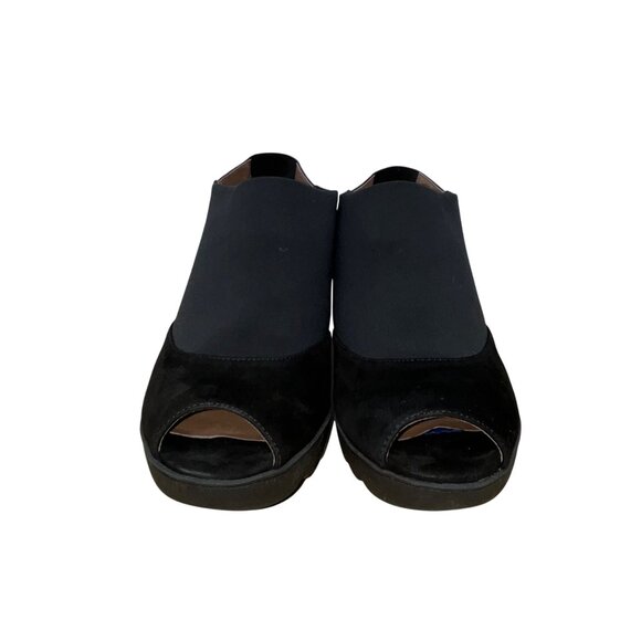 Donald J Pliner Women’s Black Peep Toe Leather Mynne Wedge Sandals Size 8.5M - Picture 2 of 9